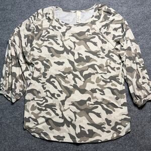 Crepas Gray Camo Puff Sleeve Tunic Top Large